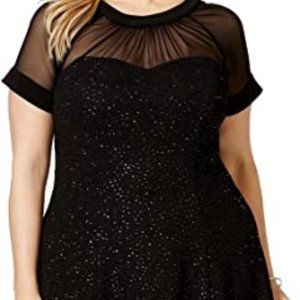 Betsy & Adam Women's Plus-Size Short Sleeve F and F Slitter Illusion Neck  Dress